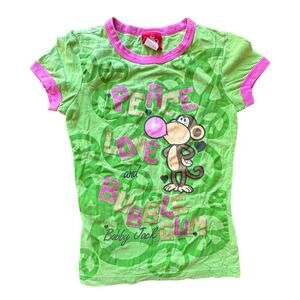 Vintage Bobby Monkey Jack Green Peace Love And Bubblegum Baby Tee Size XS